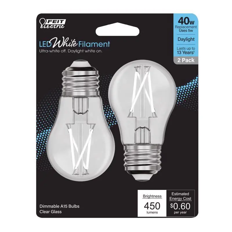 Seasonal Sale Feit White A15 E26 (Medium) Filament LED Bulb Daylight 40 Watt Equivalence 2 pk
