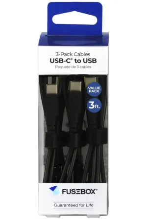 Order Now Fusebox Black PVC USB-C Cable For Smartphones 3 ft. L