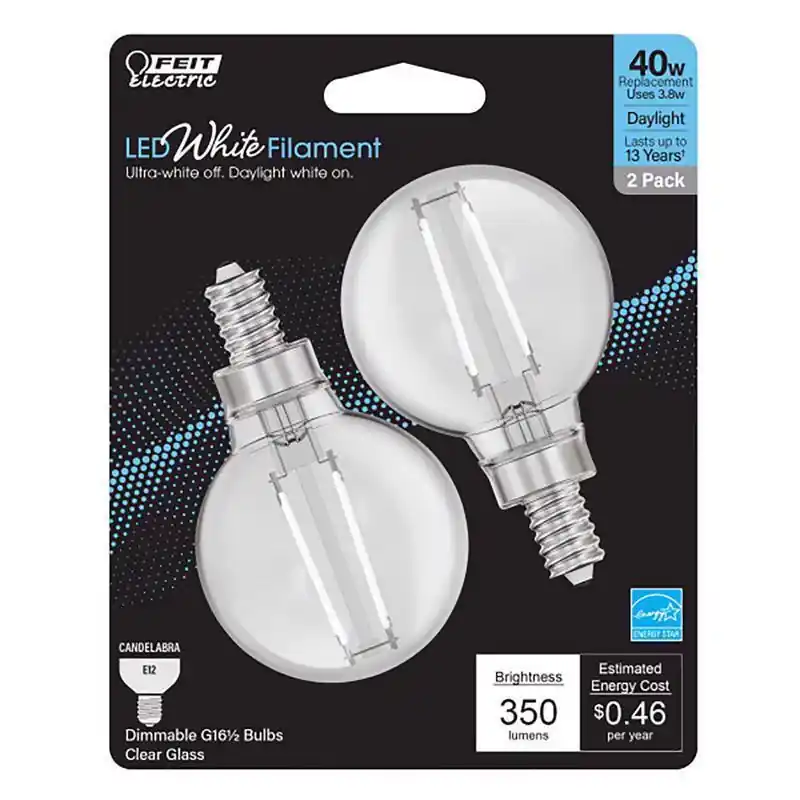 Feit White G16.5 E12 (Candelabra) Filament LED Bulb Daylight 40 Watt Equivalence 2 pk Professional Grade