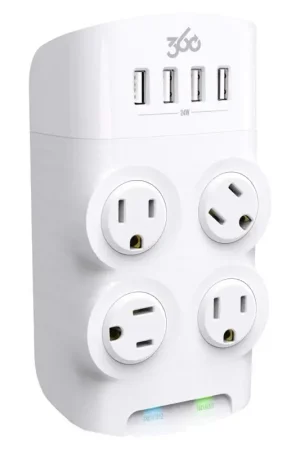 360 Electrical Revolve 0 ft. L 4 outlets Wall Tap Surge Protector White 1080 J Professional Grade