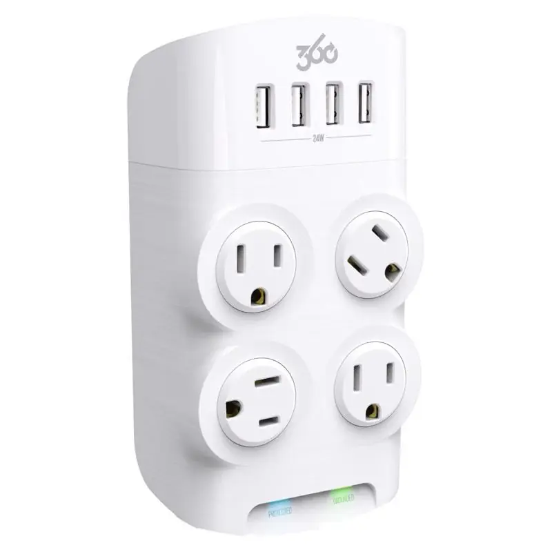 360 Electrical Revolve 0 ft. L 4 outlets Wall Tap Surge Protector White 1080 J Professional Grade