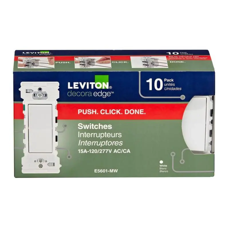 Leviton Decora Edge 15 amps Single Pole Rocker Switch White 10 pk Low Price