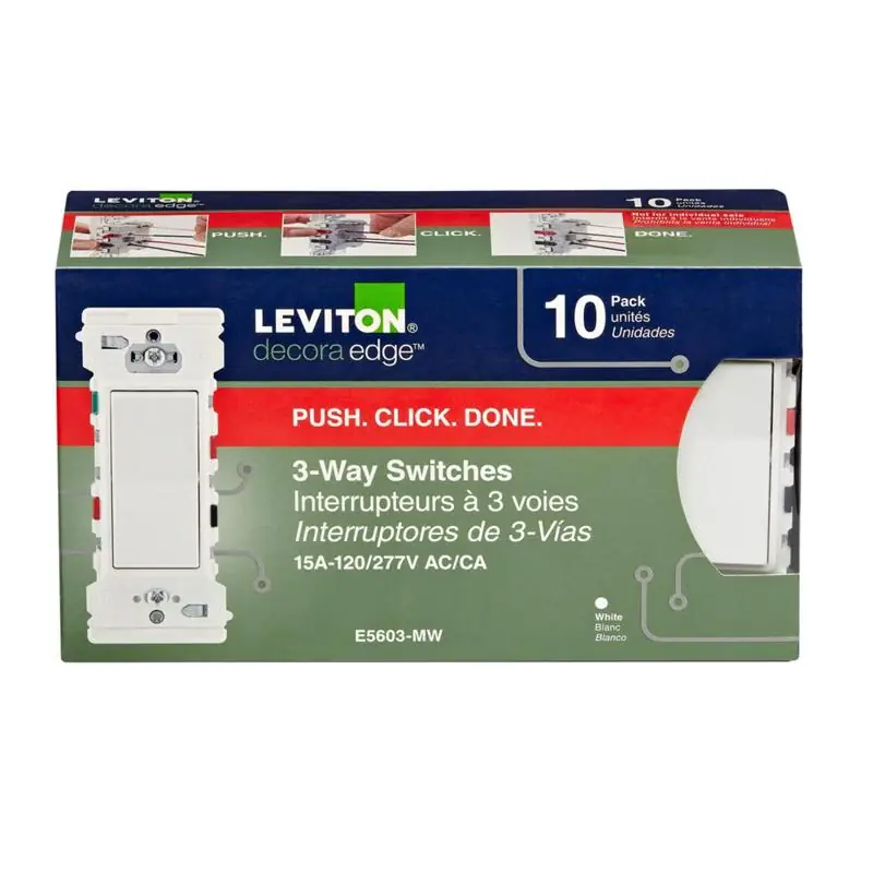 Low Price Leviton Decora Edge 15 amps 3-Way Rocker Switch White 10 pk