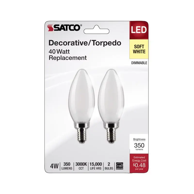 Top Pick Satco B11 E12 (Candelabra) Filament LED Bulb Soft White 40 Watt Equivalence 2 pk