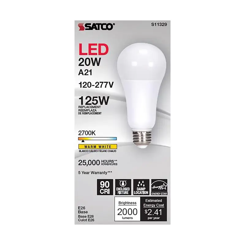 Satco A21 E26 (Medium) Filament LED Bulb Warm White 125 Watt Equivalence 1 pk, Pack of 6 Flash Sale
