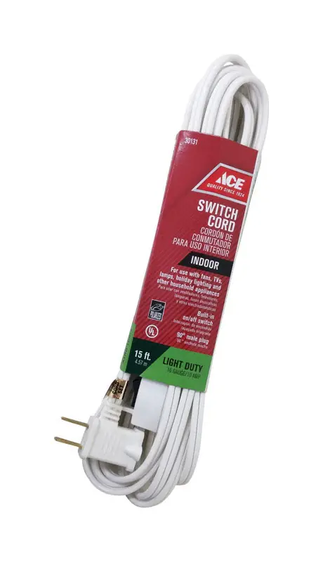 New Arrival Ace Indoor 15 ft. L White Extension Cord with Switch 16/2 SPT-2