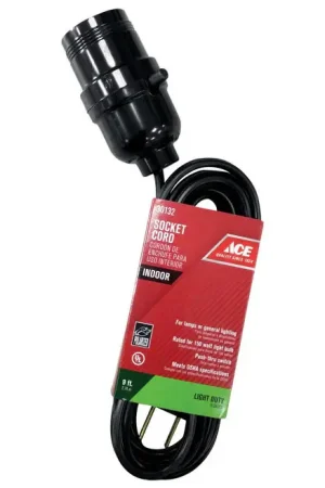 Ace Indoor 9 ft. L Black Extension Cord w/Socket 18/2 SPT-2 Latest