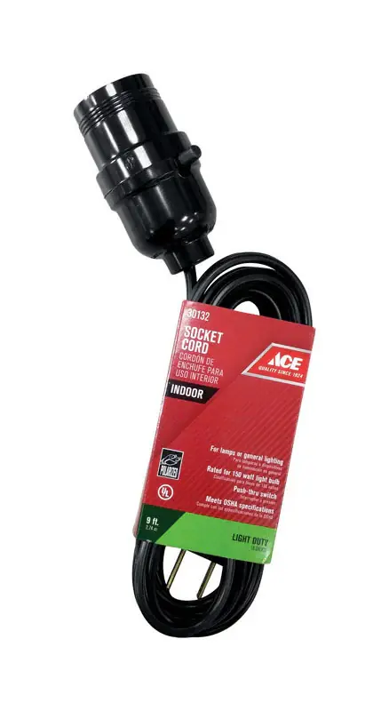Ace Indoor 9 ft. L Black Extension Cord w/Socket 18/2 SPT-2 Latest