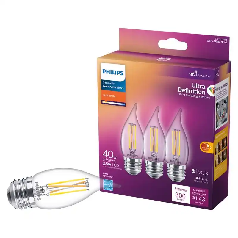 New Release Philips Ultra Definition BA11 E26 (Medium) LED Bulb Soft White 40 Watt Equivalence 3 pk