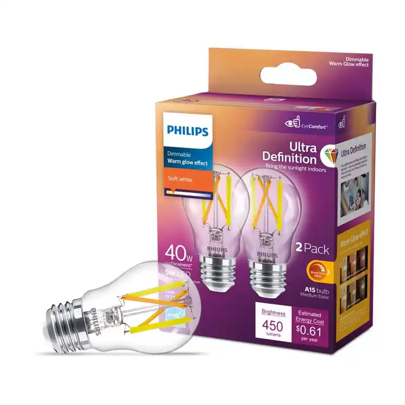 Philips A15 E26 (Medium) LED Bulb Soft White 40 Watt Equivalence 2 pk Super Sale