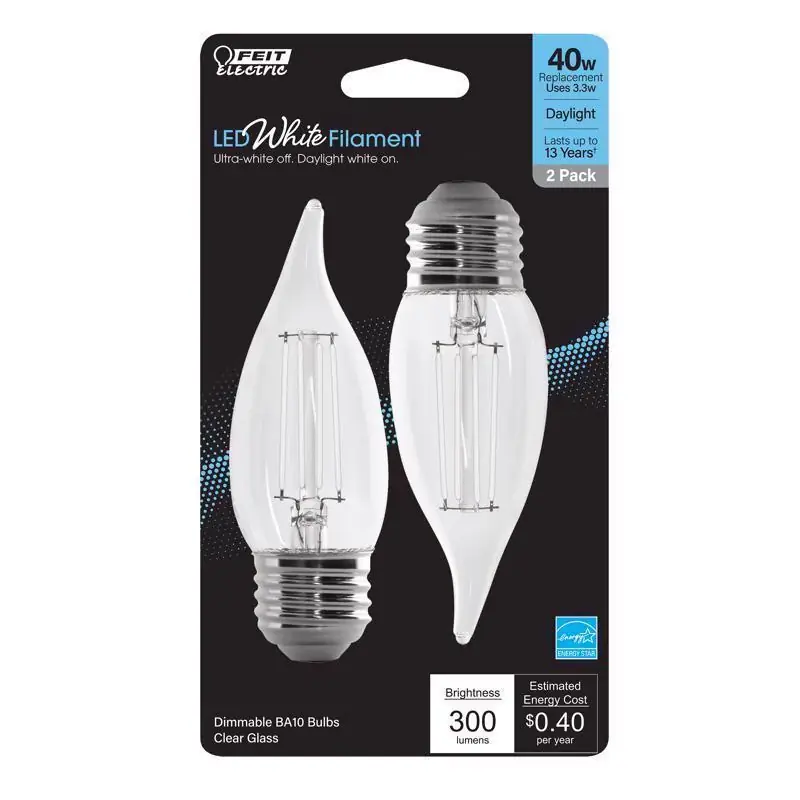 Feit White BA10 E26 (Medium) Filament LED Bulb Daylight 40 Watt Equivalence 2 pk Same Day Shipping