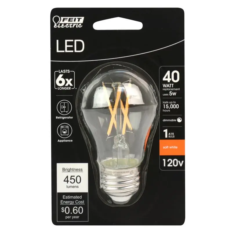 Markdown Feit A15 E26 (Medium) Filament LED Bulb Soft White 40 Watt Equivalence 1 pk, Pack of 6