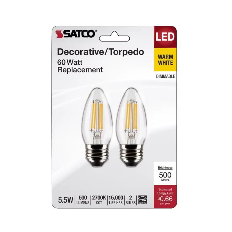 Price Cut Satco B11 E26 (Medium) Filament LED Bulb Warm White 60 Watt Equivalence 2 pk