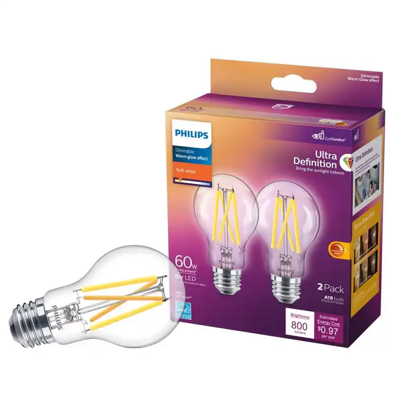 Philips A19 E26 (Medium) LED Bulb Soft White 60 Watt Equivalence 2 pk Professional Grade