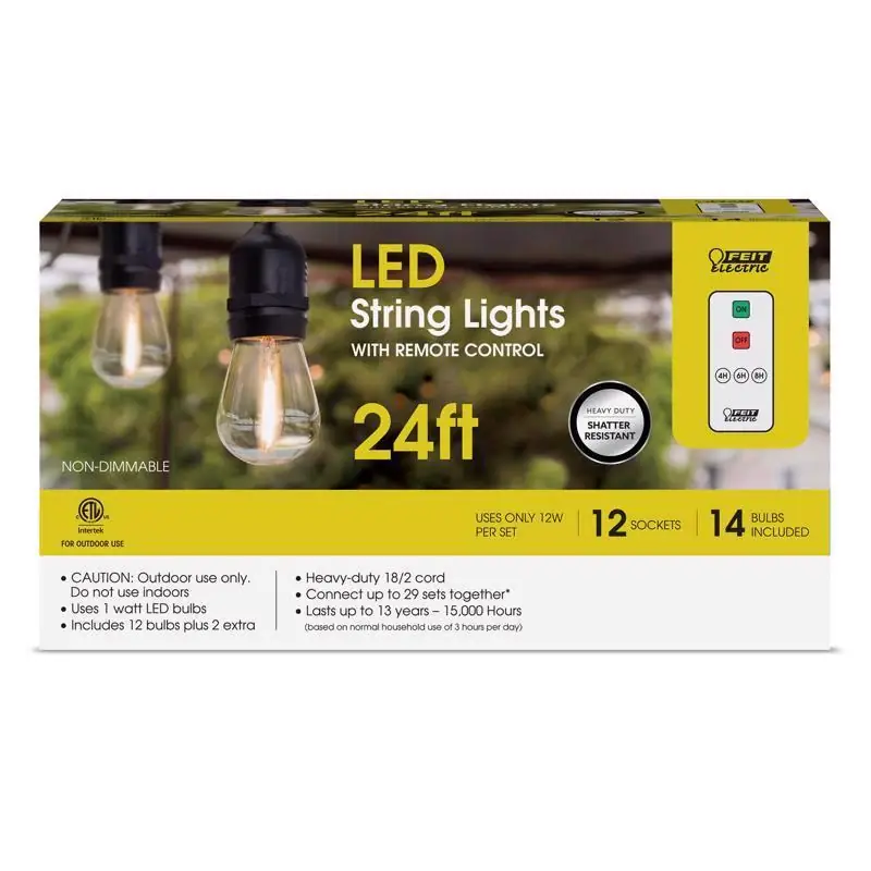 Feit LED String Lights w/Remote Control White 24 ft. 12 lights Fast Shipping