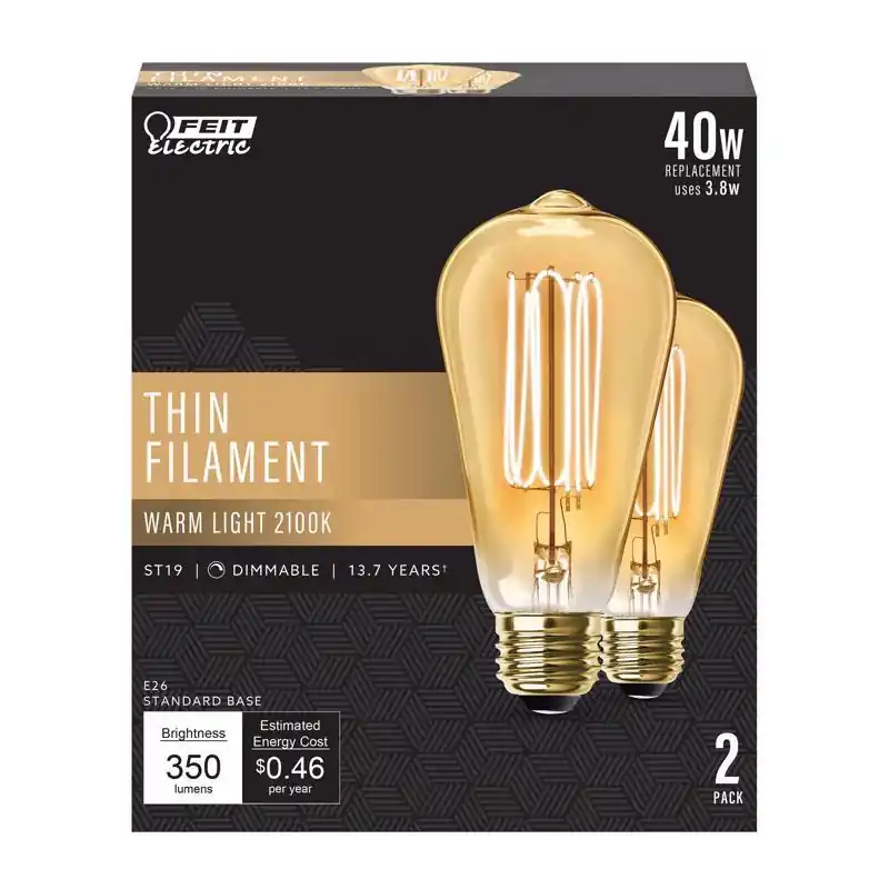 Clearance Feit ST19 E26 (Medium) Filament LED Bulb Warm White 40 Watt Equivalence 2 pk