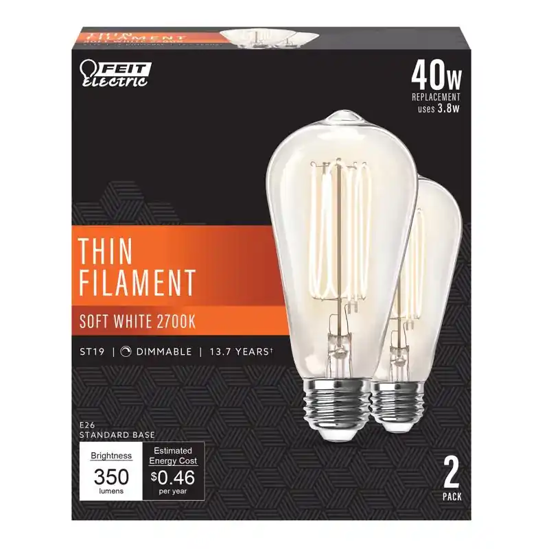 Feit ST19 E26 (Medium) Filament LED Bulb Soft White 40 Watt Equivalence 2 pk Certified