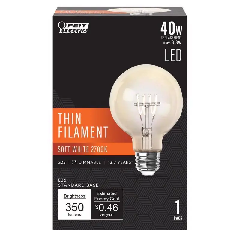Professional Grade Feit G25 E26 (Medium) Filament LED Bulb Soft White 40 Watt Equivalence 1 pk