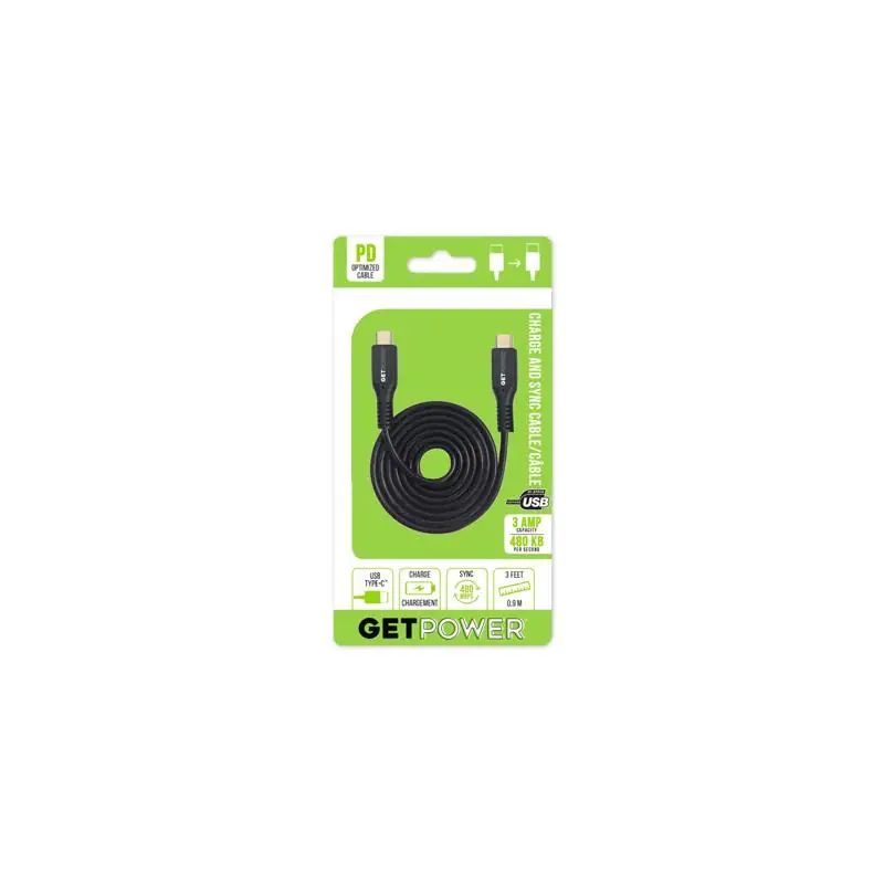 GetPower Black Hi-Speed USB Charge/Sync Cable For Universal 3 ft. L Hassle-Free Returns