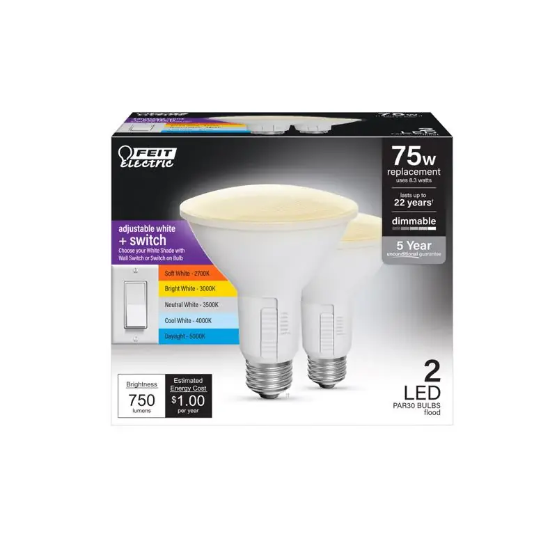 Feit Enhance PAR30 E26 (Medium) LED Bulb Adjustable White 75 Watt Equivalence 2 pk Holiday Sale