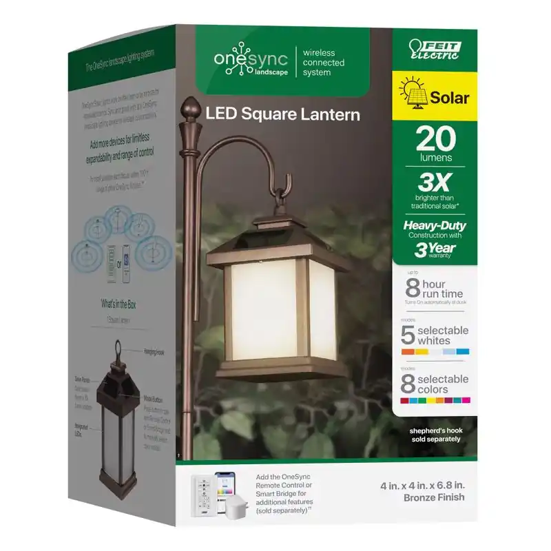 Buy Today Feit OneSync 4 in. Solar Power Metal Square Bronze Hanging Pathway Light