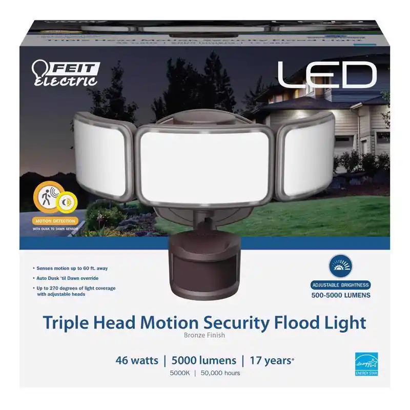 Feit Motion-Sensing Hardwired LED Bronze Security Floodlight Hassle-Free Returns