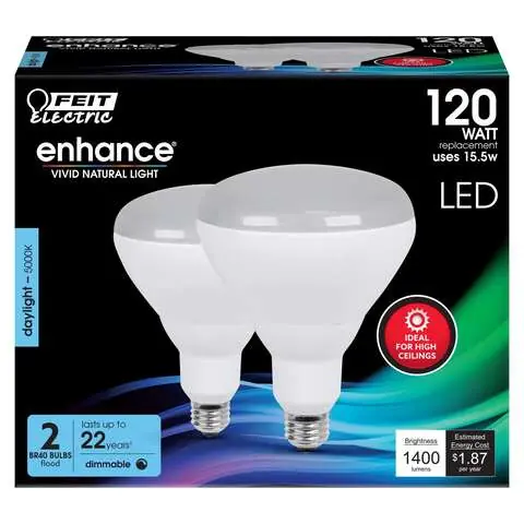 Genuine Feit BR40 E26 (Medium) LED Floodlight Bulb Daylight 120 Watt Equivalence 2 pk