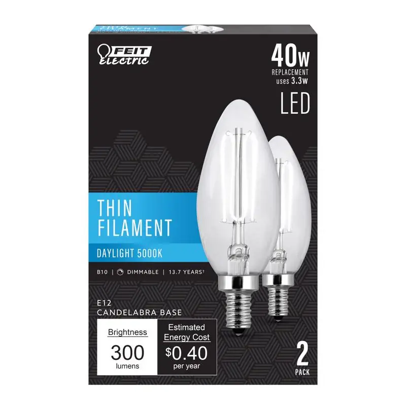 Feit B10 E12 (Candelabra) Filament LED Bulb Daylight 40 Watt Equivalence 2 pk In Demand