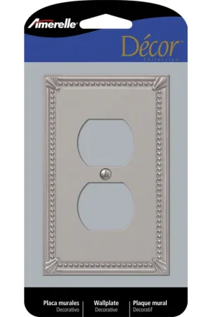 Next Day Delivery Amerelle Imperial Bead Brushed Nickel 1 gang Metal Duplex Wall Plate 1 pk