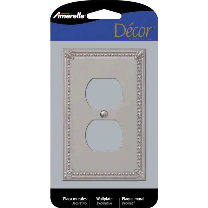 Next Day Delivery Amerelle Imperial Bead Brushed Nickel 1 gang Metal Duplex Wall Plate 1 pk