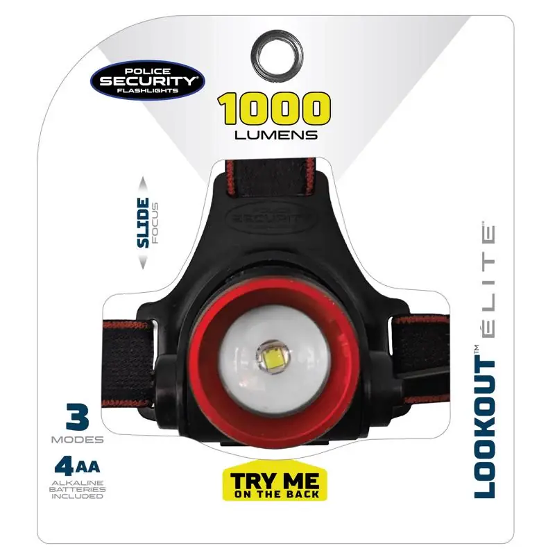 Police Security Lookout 1000 lm Black LED Head Lamp AA Battery Next Day Delivery