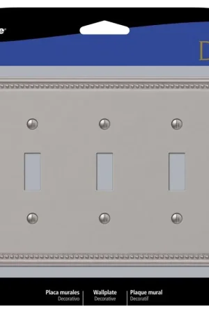 Affordable Amerelle Imperial Bead Brushed Nickel 3 gang Metal Toggle Wall Plate 1 pk