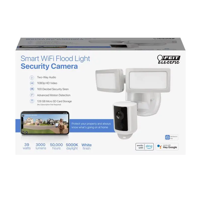 Affordable Feit Smart Home Motion-Sensing Hardwired LED White Smart-Enabled Security Floodlight