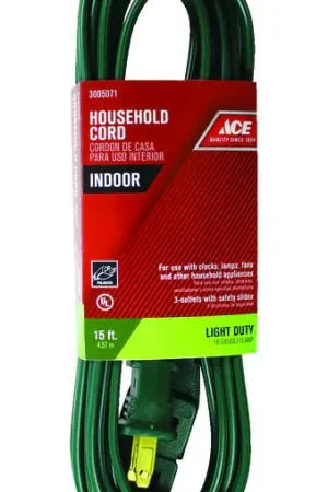 Ace Indoor 15 ft. L Green Extension Cord 16/2 SPT-2 Fresh Stock