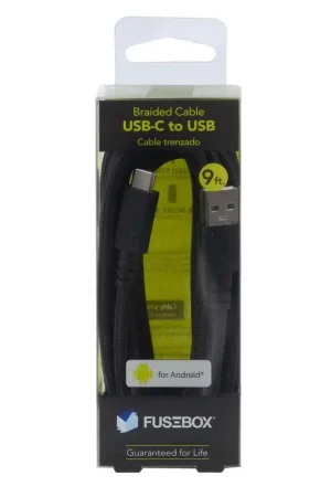 Limited Offer Fusebox USB to Type C Cable 9 ft. Black/White