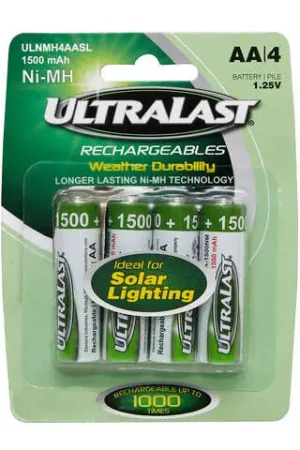 Seasonal Sale UltraLast NiMH AA 1.2 V 1.5 mAh Solar Rechargeable Battery 4 pk