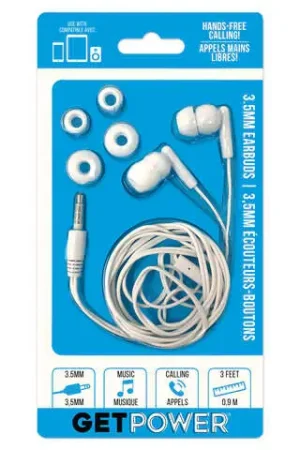 One Day Deal GetPower Earbud w/Microphone 1 pk