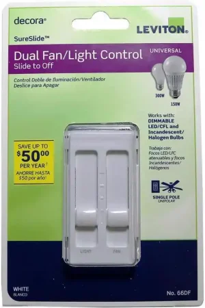Affordable Leviton Decora SureSlide White Fan/LED Dimmer Slide Switch 1 pk