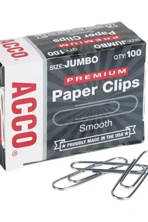 Acco Premium Jumbo Silver Paper Clips 100 pk, Pack of 10 Special Offer