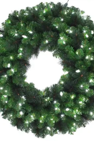 Celebrations 48 in. D LED Prelit Pure White Pine Wreath Luxury