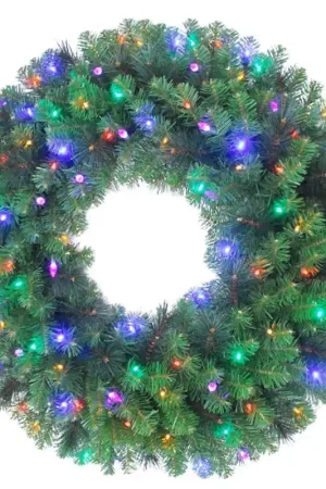 Affordable Celebrations Platinum 48 in. D LED Prelit Multicolored Mixed Pine Wreath