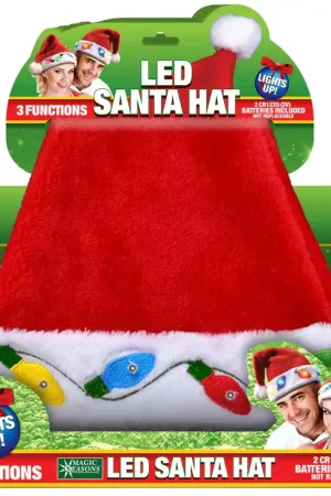 Factory Price Magic Seasons Christmas LED Santa Hat Plush 1 pc, Pack of 12