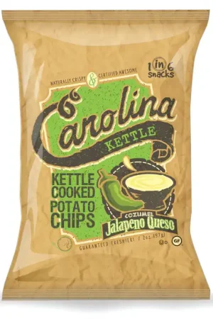 1 in 6 Snacks Carolina Cozumel Jalapeno Queso Kettle Cooked Potato Chips 2 oz Bagged, Pack of 20 Best Choice