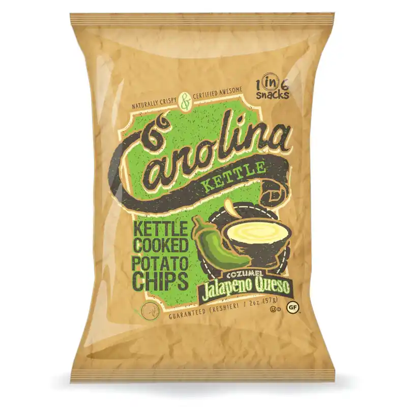 1 in 6 Snacks Carolina Cozumel Jalapeno Queso Kettle Cooked Potato Chips 2 oz Bagged, Pack of 20 Best Choice